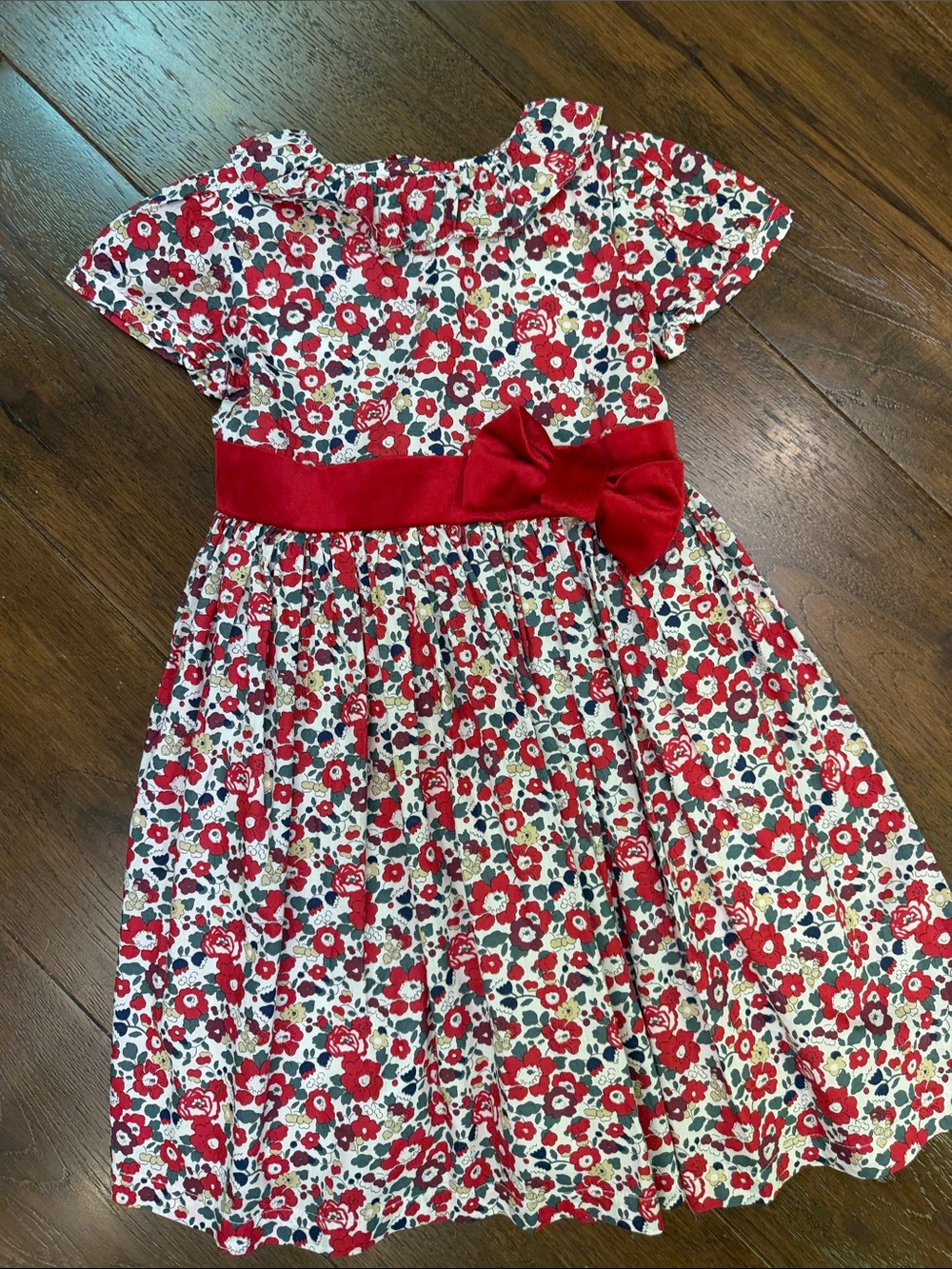 Trotters London x Lily Rose - Girls' Red Betsy Willow Floral Dress w/Velvet Bow